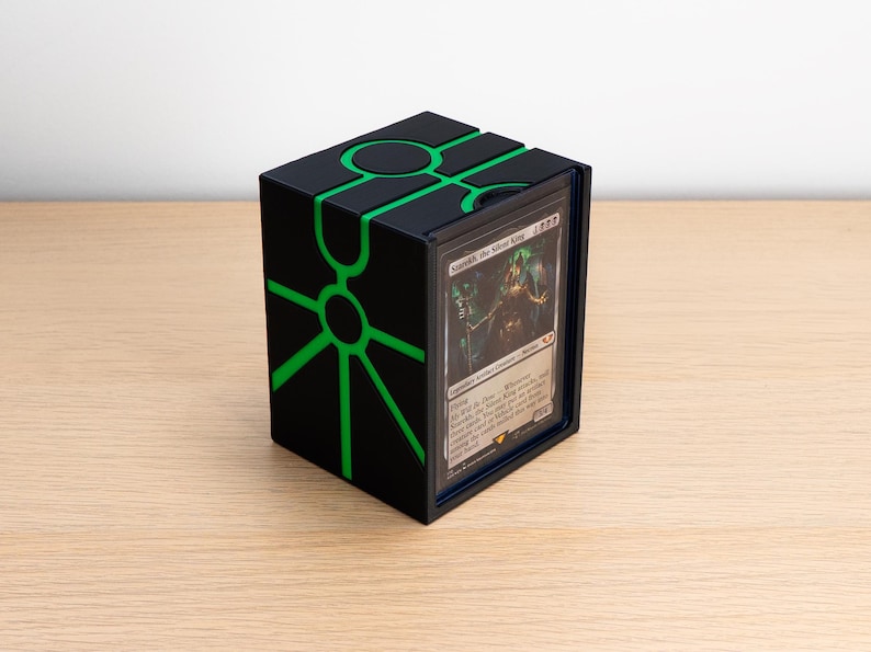 Black and green Necron inspired deck box